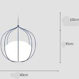 Suspension design LED en cage colorée avec sphère lumineuse en verre Hang