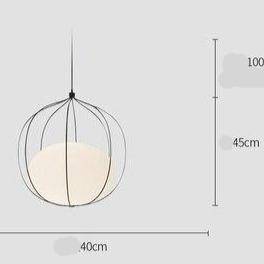 Suspension design LED en cage colorée avec sphère lumineuse en verre Hang