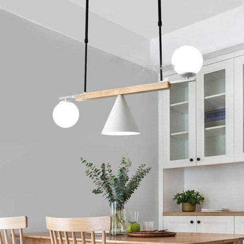 pendant light LED design with glass balls and lampshade Loft triangle