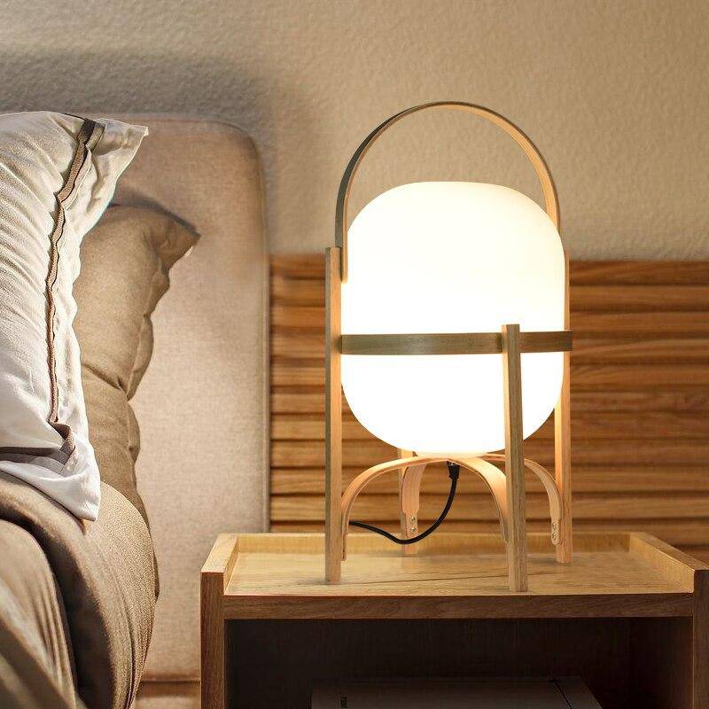 Lampe à poser design LED en bois style Japonais