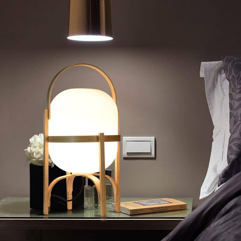 Lampe à poser design LED en bois style Japonais