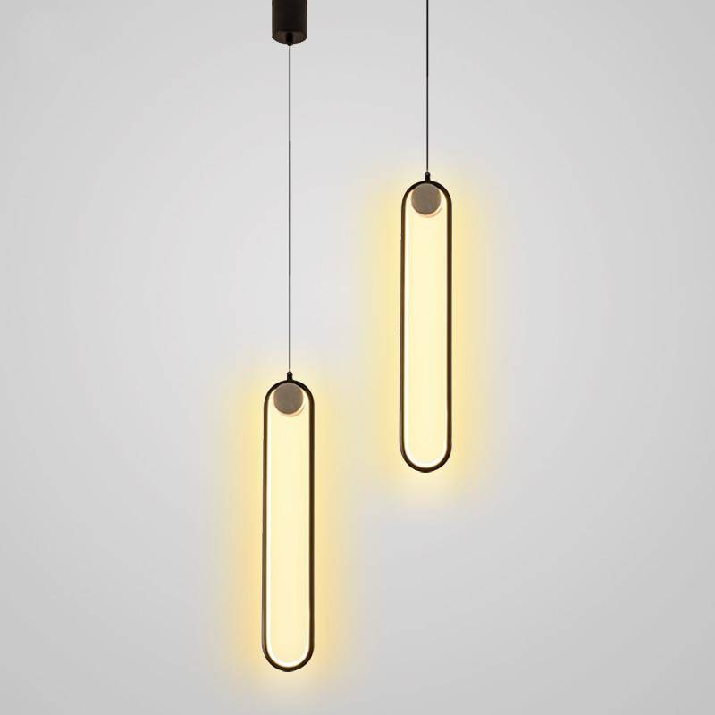 Suspension design moderne LED en anneau allongé noir ou doré Hang