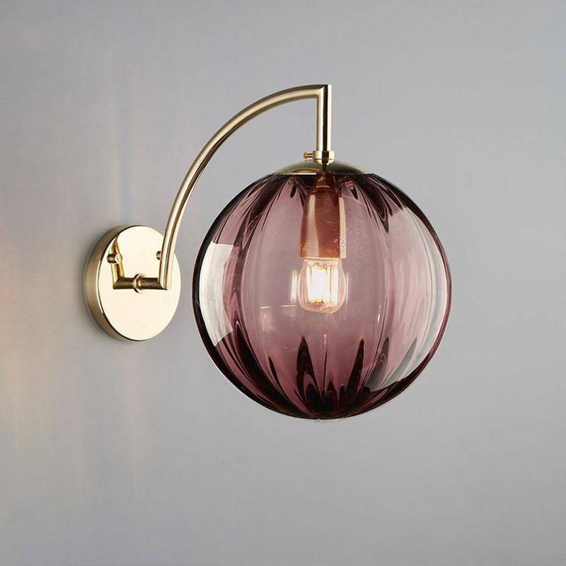 wall lamp LED wall light with gold stem and coloured glass ball