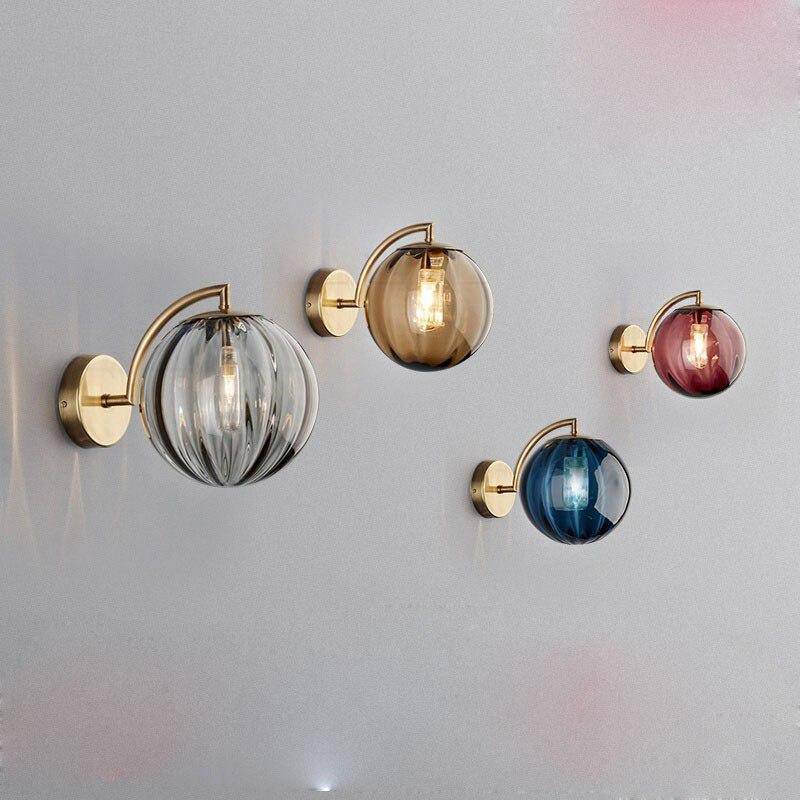 wall lamp LED wall light with gold stem and coloured glass ball