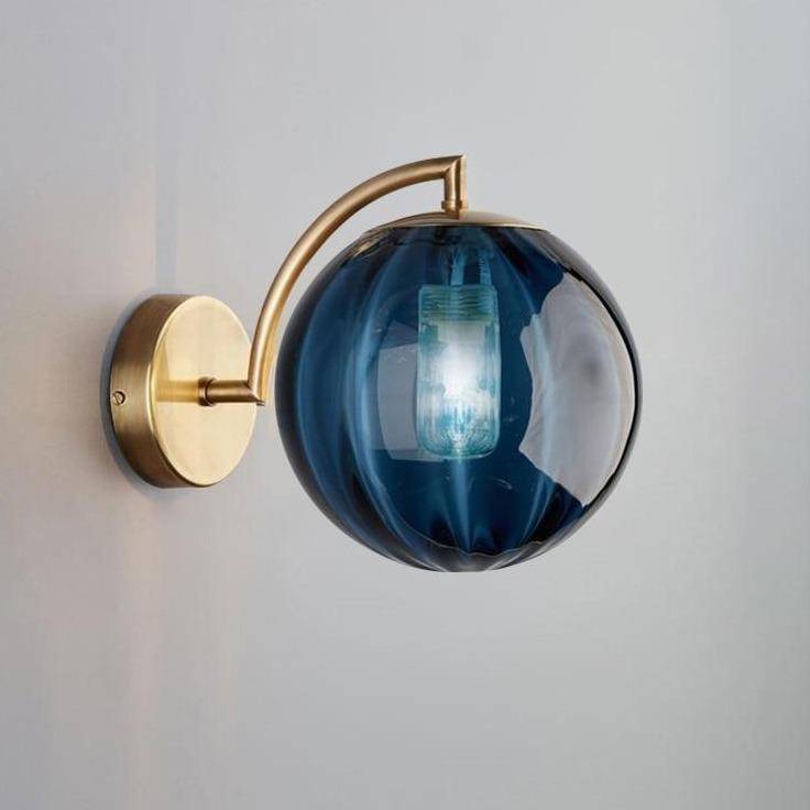wall lamp LED wall light with gold stem and coloured glass ball