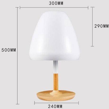 Lampe à poser design LED avec base en bois et abat-jour aux formes arrondies Créative