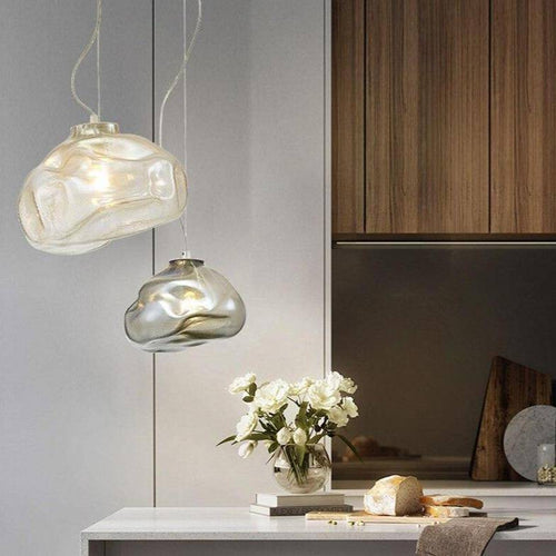 Suspension design LED en verre déformé de couleur Lofty