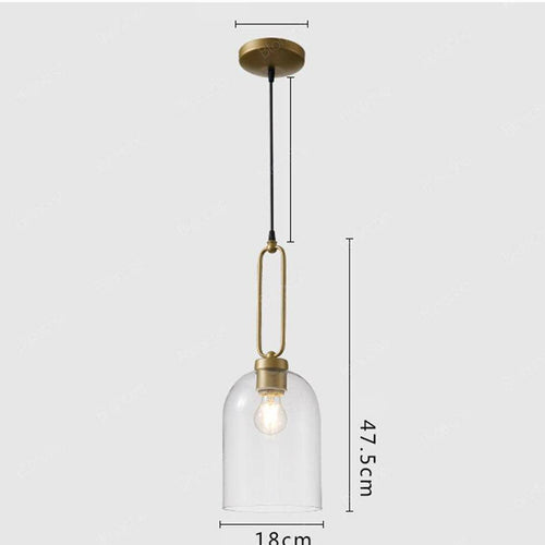 Suspension design LED en verre arrondi et anneau doré - vue 6 sur 7