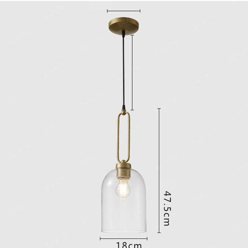 Suspension design LED en verre arrondi et anneau doré