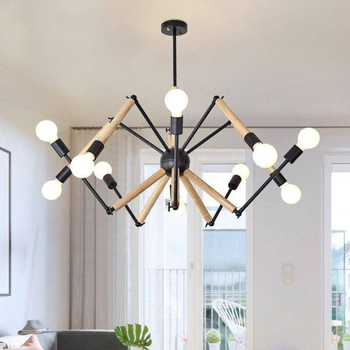 Wood design LED chandelier with adjustable articulated arms