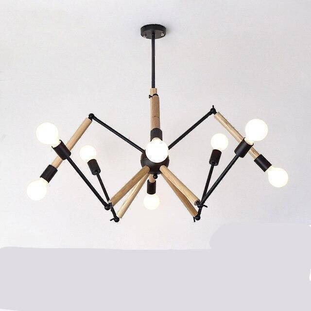 Wood design LED chandelier with adjustable articulated arms