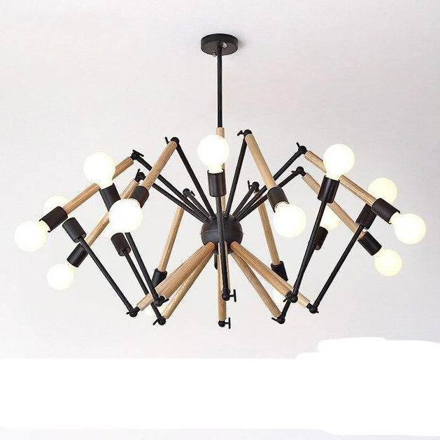 Wood design LED chandelier with adjustable articulated arms