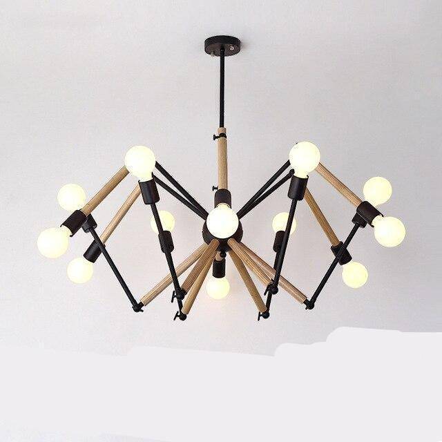 Wood design LED chandelier with adjustable articulated arms