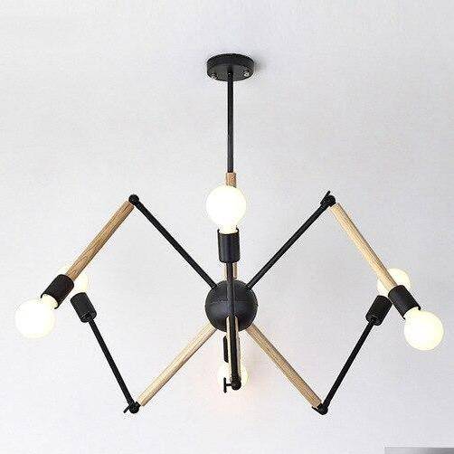 Wood design LED chandelier with adjustable articulated arms