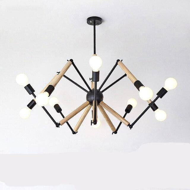Wood design LED chandelier with adjustable articulated arms