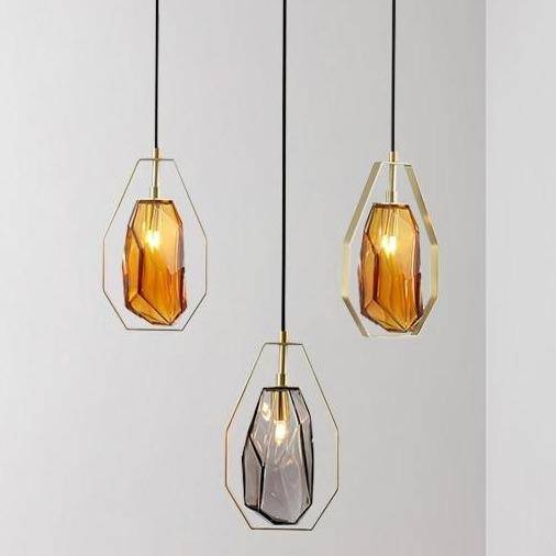 Suspension design LED en verre géométrique de couleurs Coffee - vue 3 sur 8