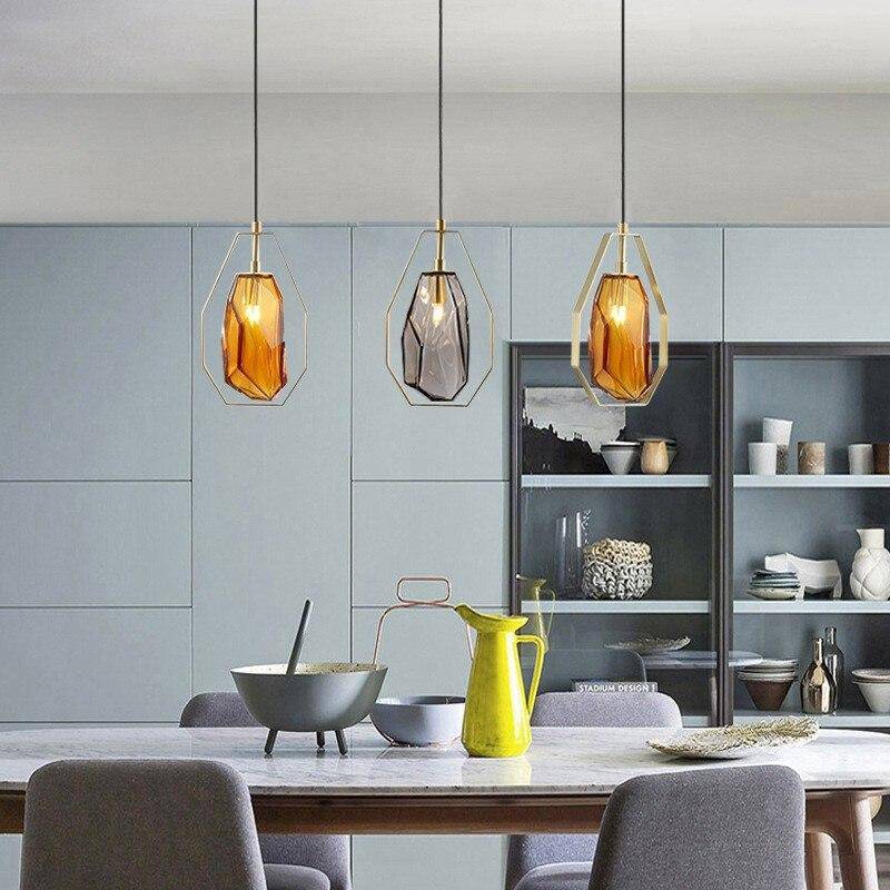 Suspension design LED en verre géométrique de couleurs Coffee - vue 6 sur 8