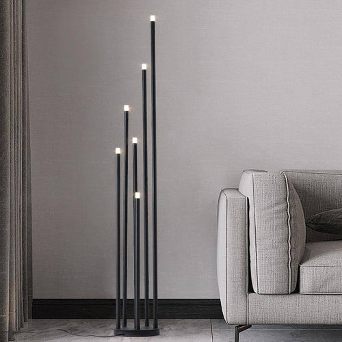 Lampadaire design LED en métal avec plusieurs tubes modernes noirs