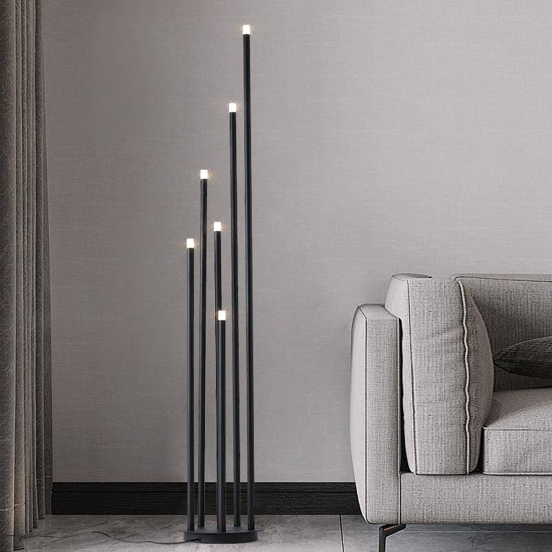 Floor lamp LED metal design with several modern black tubes