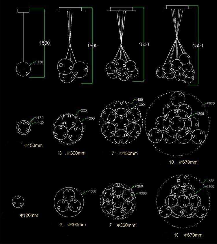 Lustre design LED avec boule en verre déformé style Chandeliers