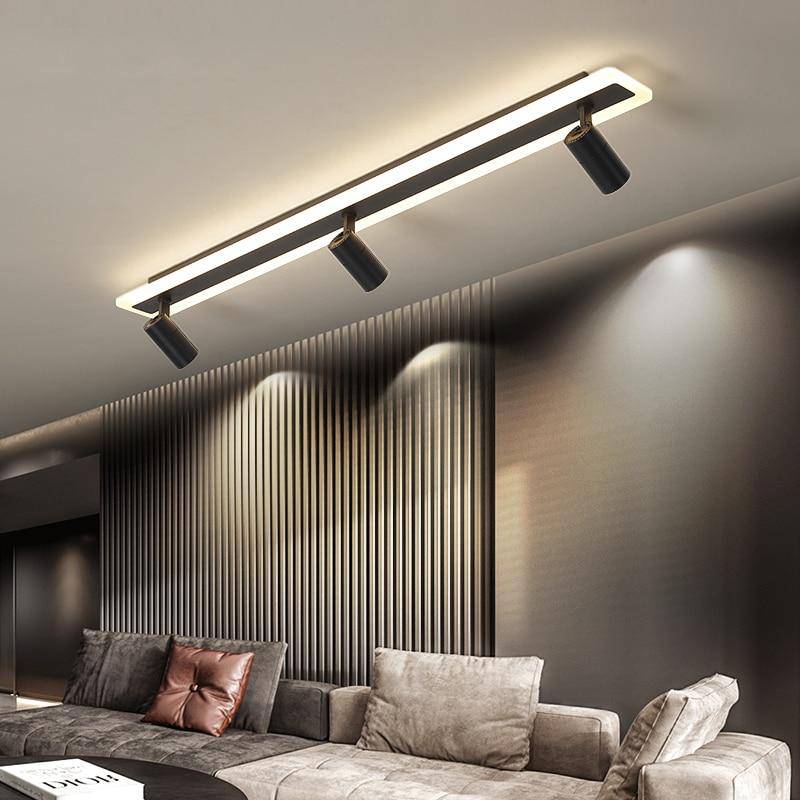 Plafonnier design moderne LED en métal noir avec plusieurs spots lumineux
