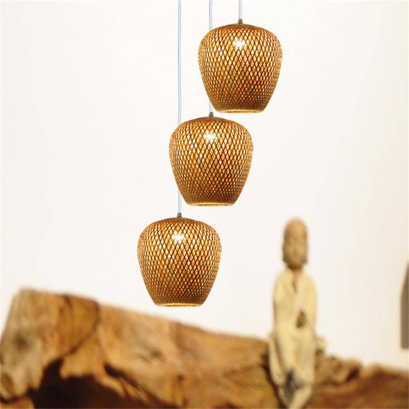 pendant light LED rattan with different rounded shapes Bamboo