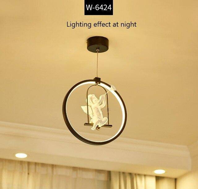 Round LED pendant light with bird (black or white)