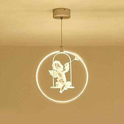 Round LED pendant light with bird (black or white)