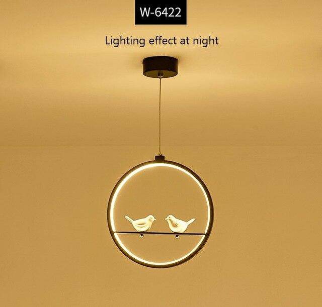 Lámpara de suspensión LED redondo con pájaro (blanco o negro)