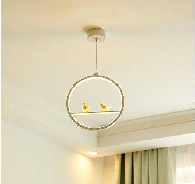 Suspension LED rond avec oiseau (noir ou blanc)