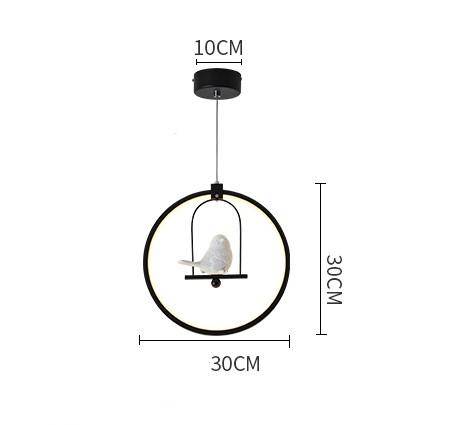 Round LED pendant light with bird (black or white)