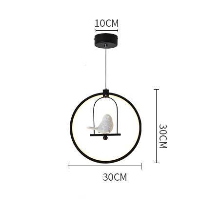 Suspension LED rond avec oiseau (noir ou blanc)