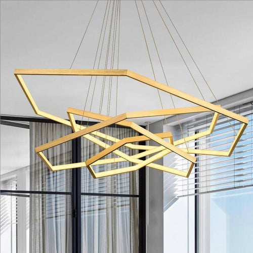 Lustre design LED avec anneaux dorés au style géométrique Luxury - vue 3 sur 5