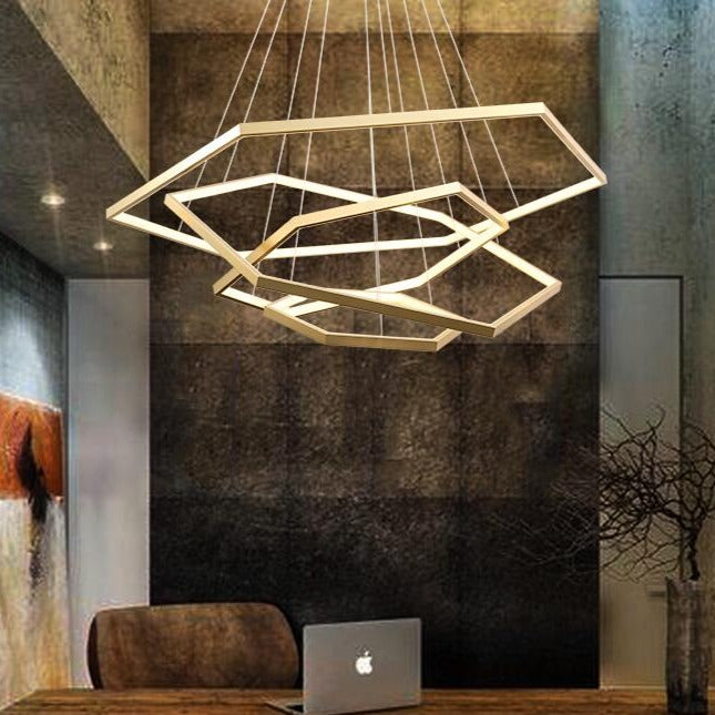 LED design chandelier with gold rings in geometric style Luxury