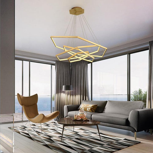 LED design chandelier with gold rings in geometric style Luxury