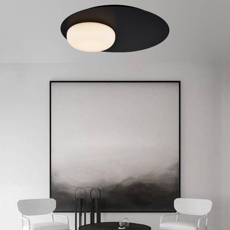 Design LED ceiling lamp with black metal disc in Ribbon Loft style