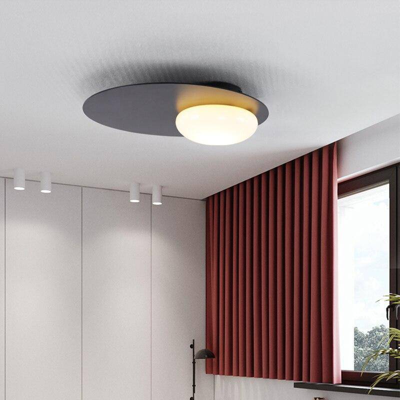 Design LED ceiling lamp with black metal disc in Ribbon Loft style