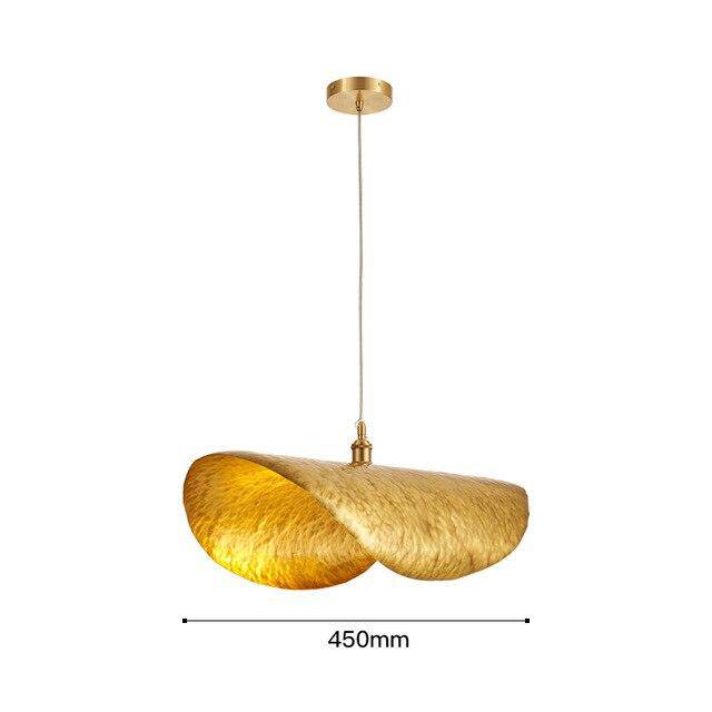 Suspension design LED en métal et forme de tuile dorée Lotus - vue 3 sur 6