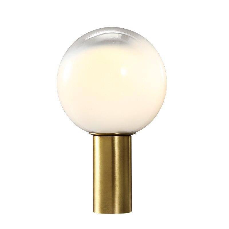 LED design table lamp with gold cylinder and white glass ball