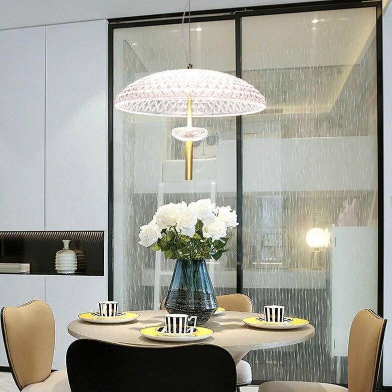 pendant light modern LED glass with lampshade rounded and golden stem