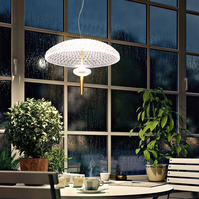 pendant light modern LED glass with lampshade rounded and golden stem