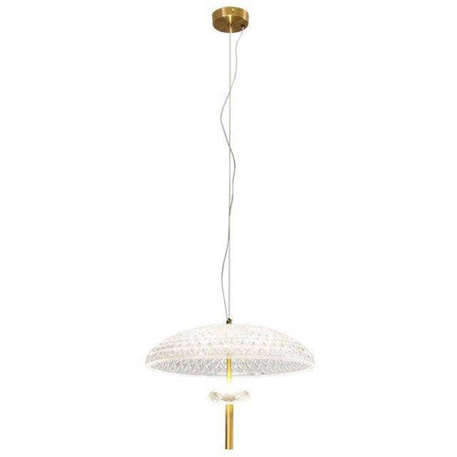 Suspension moderne LED en verre avec abat-jour arrondi et tige dorée