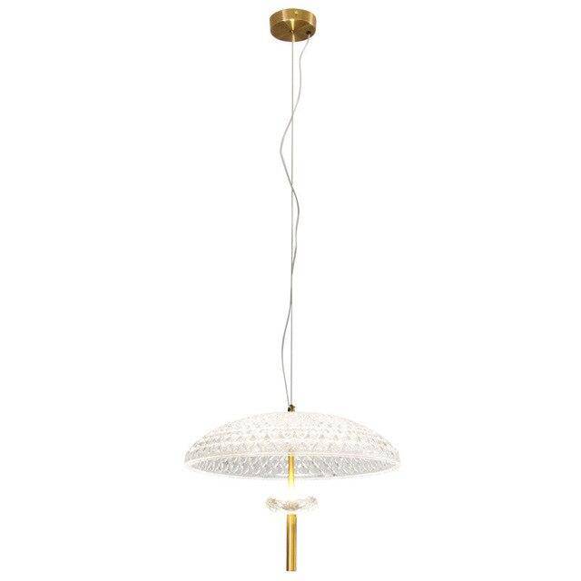 Suspension moderne LED en verre avec abat-jour arrondi et tige dorée