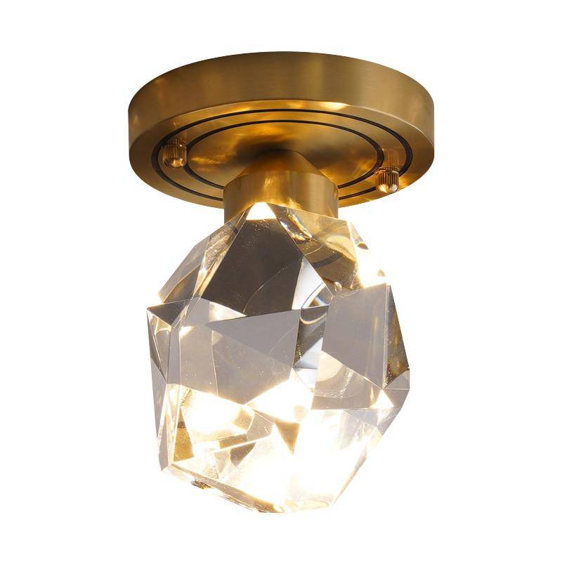 Suspension design LED en verre aux formes de crystal et base dorée Luxury