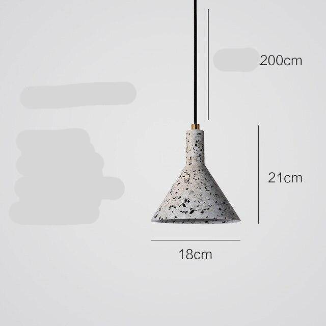 Suspension design LED avec abat-jour triangle en ciment style terrazzo