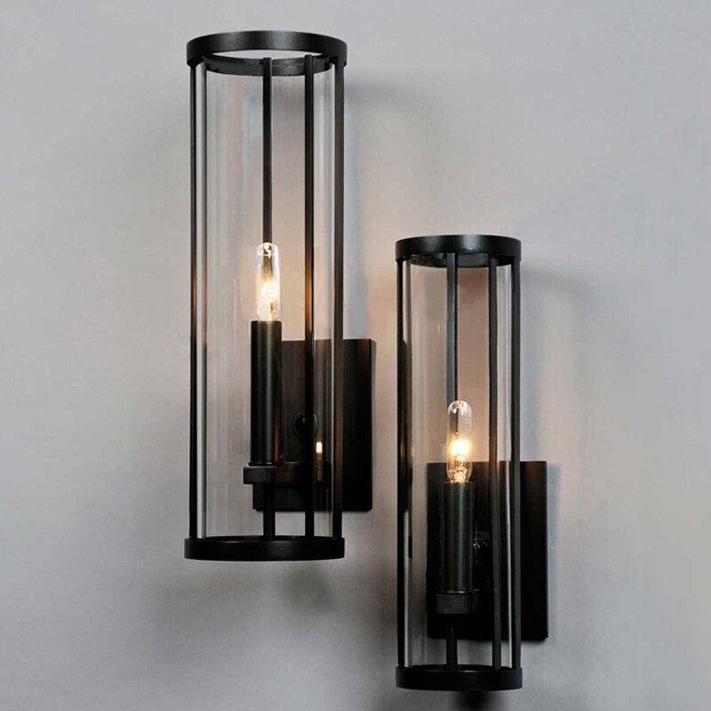 wall lamp LED wall light with black retro metal cage