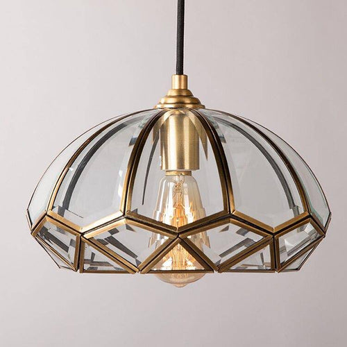 Suspension design LED avec abat-jour géométrique en verre et métal doré - vue 4 sur 5
