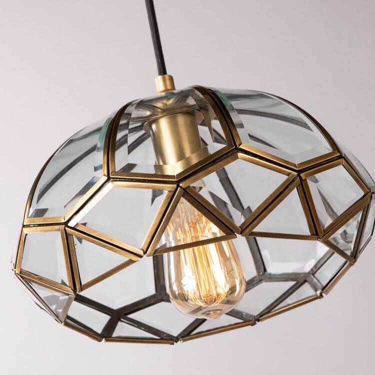 Suspension design LED avec abat-jour géométrique en verre et métal doré - vue 5 sur 5
