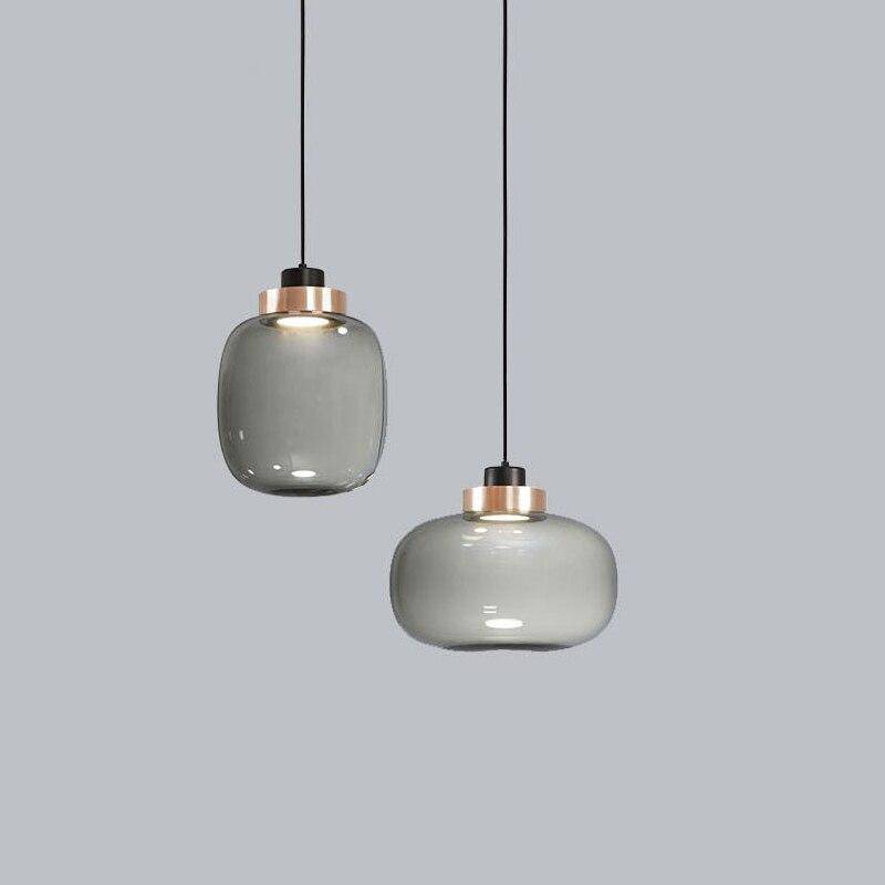 pendant light LED design with glass sphere and copper circle