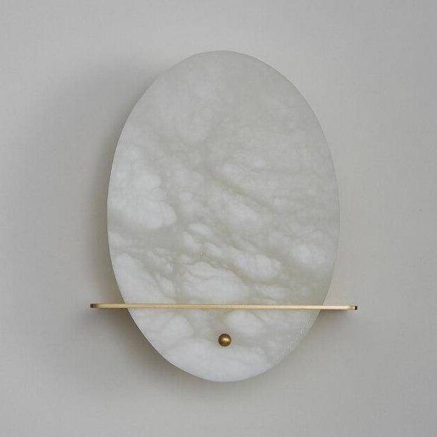 Applique murale design LED forme ovale en marbre blanc et socle doré - vue 3 sur 5